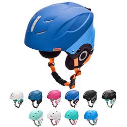 meteor Casque de Ski Snowboard Sport Helmet Homme Femme avec Ceinture Ajustées d'hiver Fentes d'Aération Mentonnière Rembourrée Clip à Masque de Ski (S 53-55 cm, Bleu Marine/Bleu)