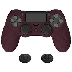 PlayVital Cover Joystick per ps4 Controller Custodia Skin Protettiva Silicone Antiscivolo per ps4 Slim Pro Joypad con Gommini Copri Levette Analogiche,Guardian Edizione,Rosso Vino