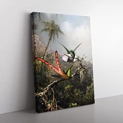 Two Hummingbirds By Martin Johnson Heade Classic Painting Canvas Wall Art Print Ready to Hang, Framed Picture for Living Room Bedroom Home Office Décor, 76x50 cm (30x20 Inch)
