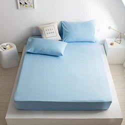 Good Nite King Fitted Sheet Bed Sheets 25CM Extra Deep Pocket Soft and Breathable Fitted Bedding Sheets (Blue, King)