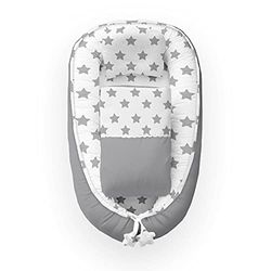 KOSPU Babynest avec Oreiller et Couverture pour Bébé, 100 % Coton, Rembourrage en Mousse de Polyester et Perles de Silicone, Pare-Chocs 90 X 70 cm, Couverture Bébé 75 X 50 cm