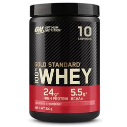 Optimum Nutrition Gold Standard 100% Whey Muscle Building and Recovery Protein Powder with Naturally Occurring Glutamine and BCAA Amino Acids, Delicious Strawberry Flavour, 10 Servings, 300g