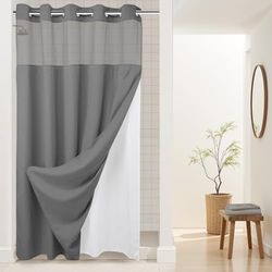 Cortina de Ducha de Punto gofre con Forro a presión, no Requiere Ganchos, 54 Pulgadas de Ancho x 80 Pulgadas de Alto, Grado de Hotel, Cortina de baño Tipo SPA, Color Gris