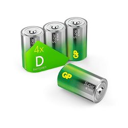 GP Super Alkalinebatterijen D Mono, LR20, 1,5 V, 4 stuks, ideaal voor de stroomvoorziening van apparaten die dagelijks nodig zijn - de nieuwe G-TECH-technologie