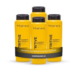 Vitalcare | Nutritive - Shampoo Nutriente e Ristrutturante, Shampoo per Capelli Secchi e Spenti, con Ceramidi Vegetali e Pantenolo, 4 x 500 ml