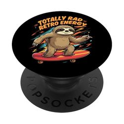 Totally Rad Retro Energy Sloth Skateboard PopSockets PopGrip Adhesivo
