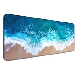 AYKDTFN Ocean Beach Tapis de souris de jeu Grand tapis de bureau Motif vagues de mer pour le travail, le bureau et la maison, XL, bleu