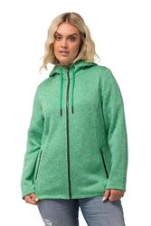 Ulla Popken Gebreide fleecejas voor dames, capuchon, zakken met ritssluiting, groen, 58-60