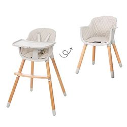 roba Chaise Haute Évolutive 2 en 1 Style Up Wood pour Bébé et Enfant - 50 KG - avec Ceinture de Sécurité et Plateau Repas Amovible - Réglable - Assise Rembourrée - Gris