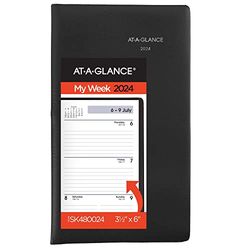 AT-A-GLANCE 2024 Weekly Pocket Planner, DayMinder, Open Planning, 3-1/2" x 6", zakformaat, zwart (SK480024)