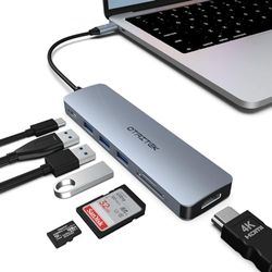 USB C Hub, USB C-adapter MacBook Pro/Air iPad Pro-adapter, 7-i-1 med 4K HDMI-utgång, PD 100 W, 3 x USB 3.0, TF-kortläsare, kompatibel för bärbar dator, Surface Pro 8