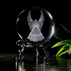vskikris Laserowa figurka anioła stróża, 6 cm, kryształowa kula, przycisk do papieru z podstawką, grawerowanie 3D, kryształ, modlący się anioł, prezent, dekoracja domu, 6 cm