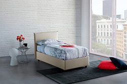 Talamo Italia Letto contenitore Singolo Anna, Made in Italy, Letto con rivestimento in tessuto, Apertura frontale, con materasso cm 90x190 incluso, Panna