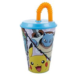 Stor Vaso Infantil Reutilizable con Tapa y Pajita de 430 ml de Pokemon
