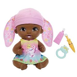 My Garden Baby HGC11 - Tandenpoets Fun Bunny Baby Doll - Roze (30 cm) met 3 accessoires en 2-in-1 omkeerbaar pakje, blauw mutsje, geweldig speelgoedcadeau voor kinderen van 2 jaar en ouder