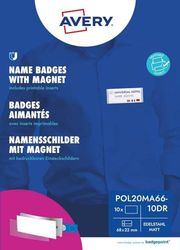 Badgepoint polar20 Lot de 10 étiquettes nominatives magnétiques avec aimant et feuille d'impression pour cartes nominatives et modèles à imprimer - En acier inoxydable mat - 68 x 22 mm