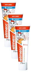 Elmex Dentifrice Bébé et jeune enfant, protège les dents de lait, anti-caries, 0 colorants - Dès le premier brossage - 0-6 Ans, 75ml (Lot de 3)