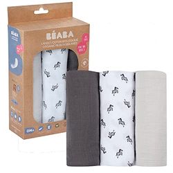 Béaba, Lot De 3 Langes Bébé, Mousseline De Coton Biologique, Multi-Usages: Couverture Emmaillotage, Couverture Nomade, Respirant, Grand, Ecologique et Sain, Motif Savane, Savane, 70 x 70 cm (Lot de 3)