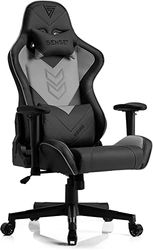 SENSE7 Gioco Vizard Ufficio Gamer Sedia ergonomica Bracciolo Telaio Monopezzo in Acciaio Angolo di inclinazione Regolabile Nero-Grigio, Pelle, 43-52 x 70,5 x 55