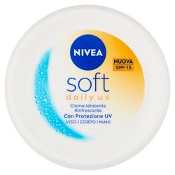 NIVEA Soft Daily UV SPF15 100 ml, fuktighetskräm för kropp, ansikte och händer för 48 timmars sval fukt, multifunktionell kräm med vitamin E, Jojobaolja och solskydd SPF 15 UVA + UVB