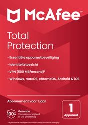 McAfee Total Protection 2022 | 1 apparaat | antivirusvirussoftware, internetbeveiliging | inclusief VPN, wachtwoordbeheer | pc/Mac/Android/iOS | 1-jarig abonnement | per post