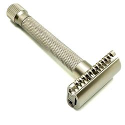 Rasoio di sicurezza Parker, LA VARIANTE OPEN COMB - Double Edge REGOLABILE, personalizza la tua rasatura ruotando il quadrante da lieve ad aggressivo - 5 lame incluse (Cromo satinato)