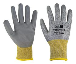Honeywell WorkEasy Cut säkerhetshandskar WE22-7113G, snittnivå A2/B, färg gul/grå, lätt, glasfiberstickad, medelgrå polyuretanbeläggning, storlek 7/S (förpackning med 10 par)