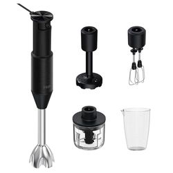 Haier Frullatore a immersione I-Master Serie 5, 4 in 1 con Becher, frusta, schiacciapatate, tritatutto, lame doppia potenza, velocità variabile, 1000 W [Nero]