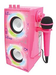 Lexibook Mattel Barbie-Enceinte Portable Bluetooth Micro, karaoké, Effets Lumineux, sans-Fil, USB, Carte SD, Batterie Rechargeable, Rose, BTP180BBZ Noir