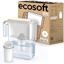 Ecosoft Slim Waterfilterkan, ivoor, inhoud 3,5 l, vermindert chloor en kalk, compact ontwerp voor koelkast, inclusief filter