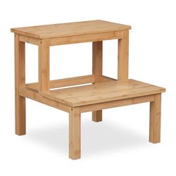 Relaxdays Tabouret, 2 marches, en Bambou, Charge maximale : 100 kg, Enfant, Quotidien, HLP : 40 x 40 x 40,5 cm, Nature