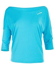 WINSHAPE Mcs001-Maglia da Donna Corte Ultra Leggera, Maniche a 3/4, Cielo-Blu, L