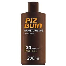 PIZ BUIN Moisturising Latte Solare SPF 30+, Crema solare 30 idratante, Protezione solare 30 con filtro solare UVA/UVB e Glicerina, Latte solare SPF 30 resistente all'acqua e al sudore, 200 ml