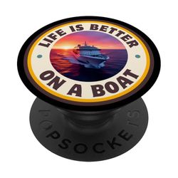 La vida es mejor en un barco, diseño de regalo para amantes de la navegación náutica PopSockets PopGrip Adhesivo