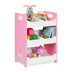 Relaxdays Étagère Enfants, 5 Compartiments, H x L x P : 60 x 42,5 x 30 cm, MDF, Meuble Rangement, poignées, Blanc-Rose