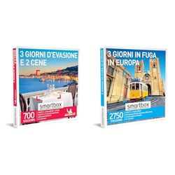 smartbox - Cofanetto Regalo 3 Giorni d'evasione e 2 cene - Idea Regalo Gourmet - 2 Notti con Colazione e 2 cene per 2 Persone & Cofanetto Regalo 3 Giorni in Fuga in Europa - Idea Regalo per la Coppia
