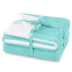AmeliaHome Gosig filt 220 x 240 cm delikat quiltning sherpa lammskinn-look levande filt Shleepy turkos