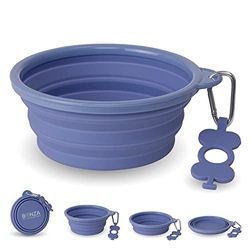 Bonza Extra grote opvouwbare hondenbak 1500 ml, stevige versterkte rand, draagbare essentiële hondenaccessoires en reishondenbakken, met karabijnhaak, sleutelhanger, hondenreisaccessoires,