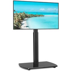RFIVER TV-vloerstandaard hoge tv-standaard met beugel voor tv's van 32 tot 65 inch, slanke tv-standaard in hoogte verstelbare draaibare tv-standaard met glazen voet Max VESA 400x400 mm tot 35 kg