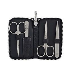 DOVO Set 5 – Kit de soin des ongles exclusif avec ciseaux à peau, ciseaux à ongles, lime à ongles et pince à épiler dans un étui en cuir