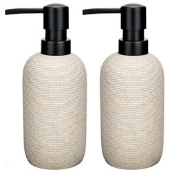 Lot de 2 distributeurs de Savon Liquide en résine texturée grès pour comptoir de Salle de Bain et de Cuisine, Beige Mat