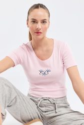 Armor Lux Lätt bomull kortärmad rund hals blommig T-shirt dam, Fairytale Serie. lergods, L