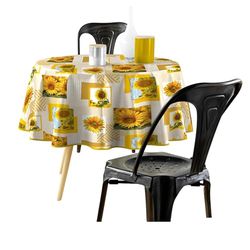 Douceur d'Intérieur, Nappe Ronde (Diamètre 160 cm) Sunflower, PVC Photoprint
