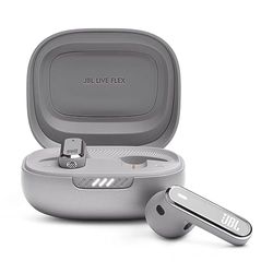 JBL Live Flex Auricolari Wireless Bluetooth, Design Open-Ear Resistente ad Acqua e Polvere IP54, Cancellazione Adattiva del Rumore, 6 Microfoni, Surround, fino a 40 h di Autonomia, Argento