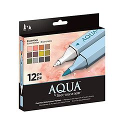 Spectrum Noir Aqua Artist's Water Based Dual Nib Marker Colouring Pens, Essentials, Pack of 12, 19 x 18.4 x 2.1 cm