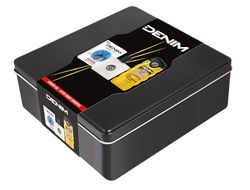 Denim - Regalo Uomo, After Shave Dopobarba Sensitive 0% Alcool 100 ml e Docciaschiuma Gold 250 ml, anche per Pelli Delicate, con Scatola in Latta