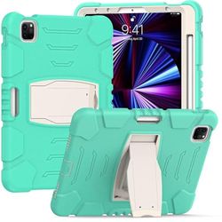 Hitta med stöd för Samsung Tab A7 Lite 8.7 2021 T220/T225, hållbar, hybrid, stötsäker, resistent, tre lager, silikonskyddsfodral för barnsurfplatta (grön mint)