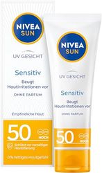 Crema solar Nivea Sun UV facial Sensitiv en paquete de 1 unidad (1 x 50 ml), crema facial con FPS 50+ para pieles sensibles, protección solar calmante las irritaciones de la piel