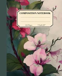 Composition Notebook: Wide Ruled with Vintage White and Pink Orchid Flowers Illustration