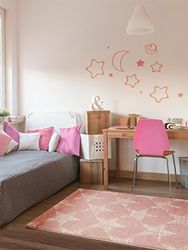 benuta Tapis Poil Ras Justin Étoiles Rose 80X150 Cm - Tapis Poil Court Design Moderne pour Salon